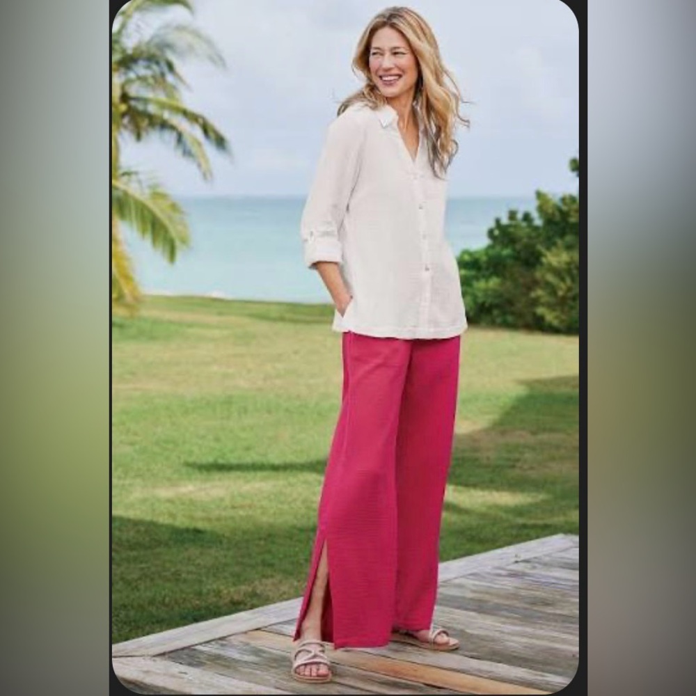 Soft Surroundings Khulani Wide Leg Gauze Pants Pink Peacock L 14/16 NWT